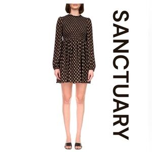SANCTUARY Long Sleeve Mini Dress, Smocked Top, Hidden Rear Zipper, Size S.